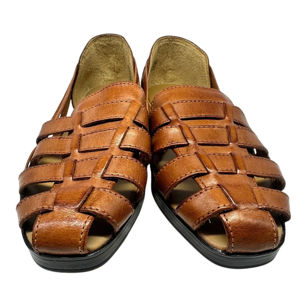 Cabin Creek Womens Brown Leather Woven‎ Huarache Fisherman Sandals Shoes 8.5M